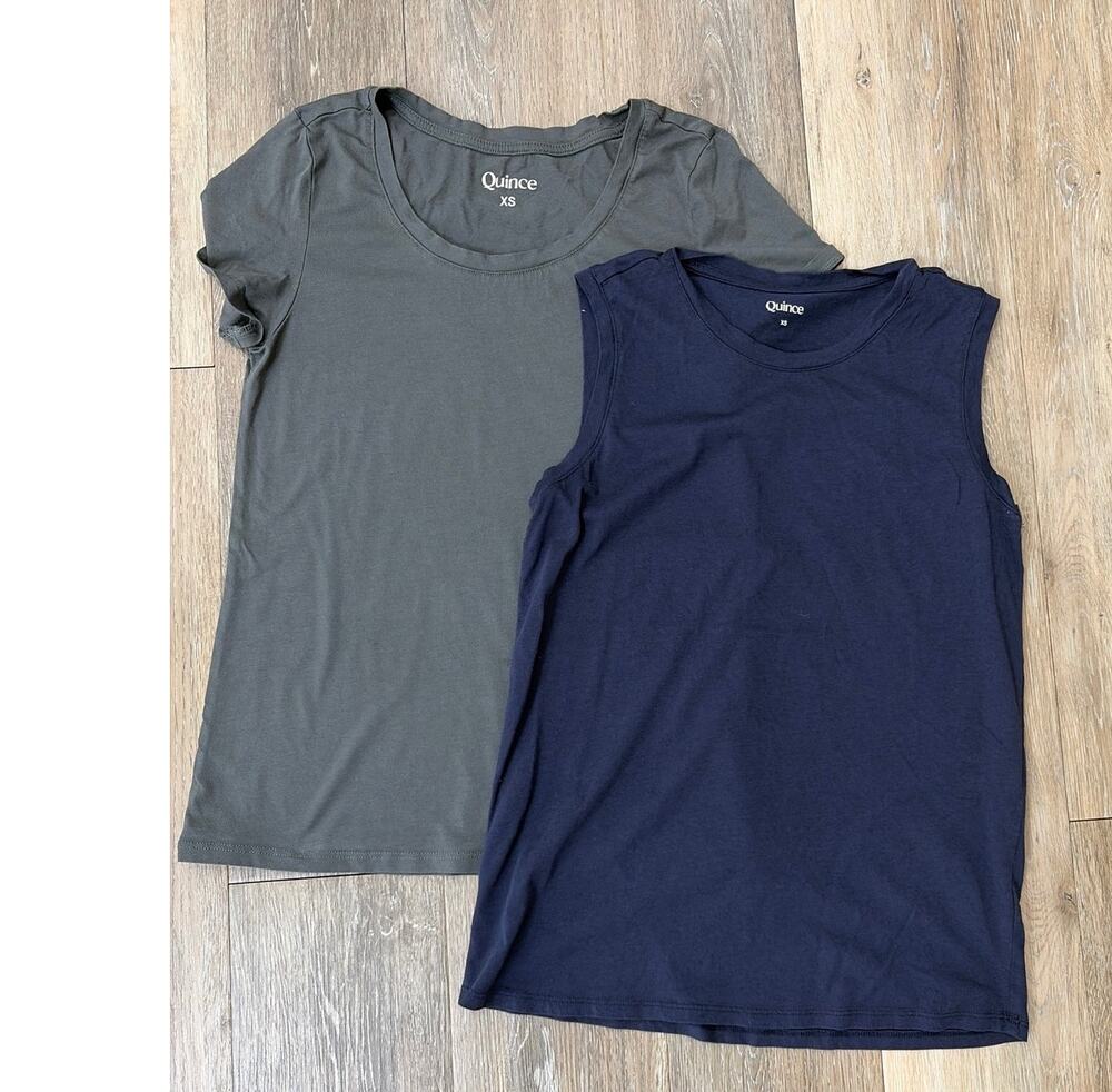 Quince Womens XS Basics Tee Tank Top Bundle Gray Navy Minimalist Capsule Lot 2